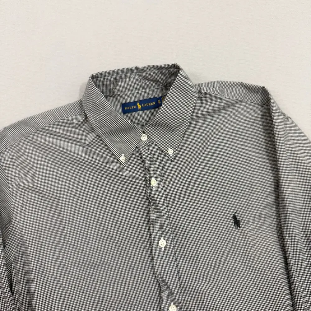 Polo Ralph Lauren Button Down Shirt Men's Extra Large Black White Plaid Check